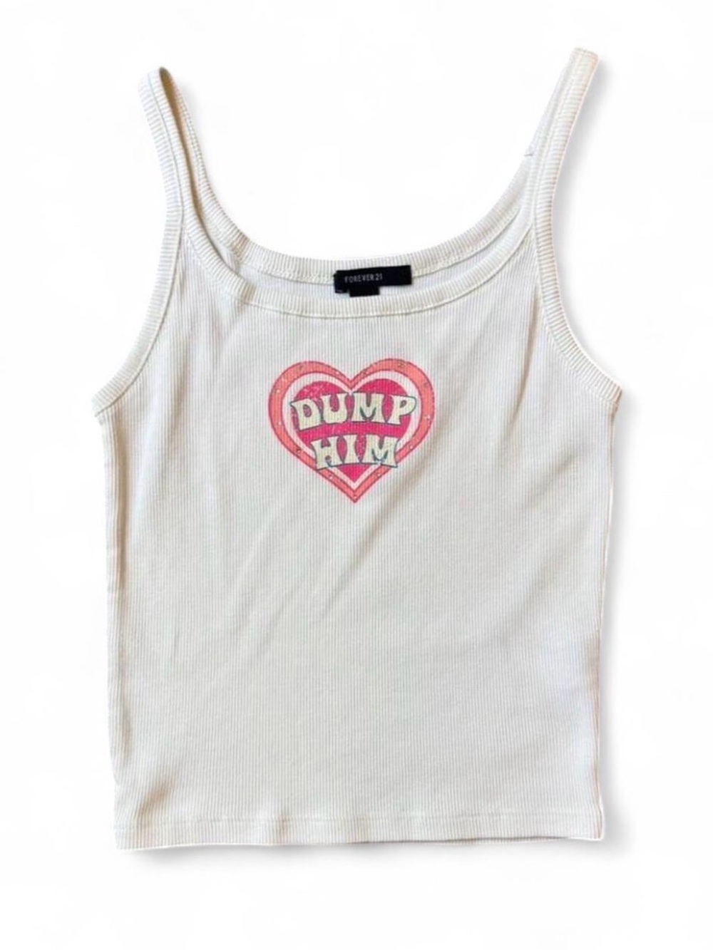 Forever 21 White Ribbed 'Dump Him' Heart Tank